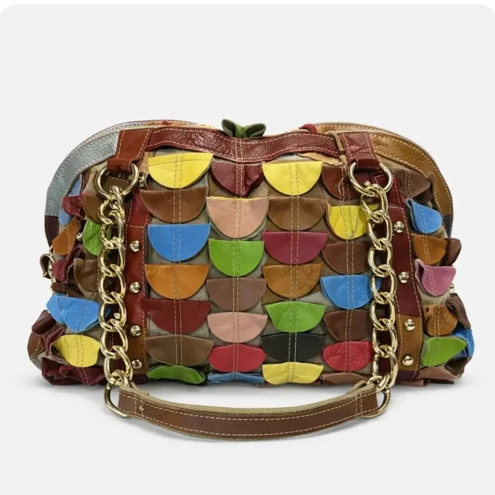 Magic Bags Multicolor Leather Patchwork Hobo Chain Handle Shoulder Bag